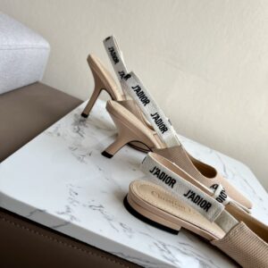 CHRISTIAN J’ADIOR Fabric Ribbon Beige Powder Nude Slingback Pumps - Image 2