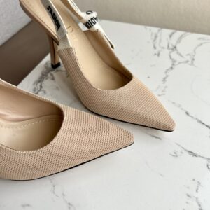 CHRISTIAN J’ADIOR Fabric Ribbon Beige Powder Nude Slingback Pumps - Image 6