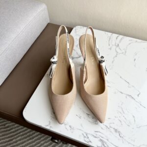 CHRISTIAN J’ADIOR Fabric Ribbon Beige Powder Nude Slingback Pumps - Image 3