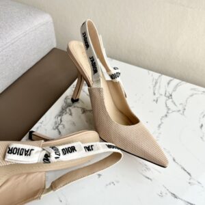 CHRISTIAN J’ADIOR Fabric Ribbon Beige Powder Nude Slingback Pumps - Image 8