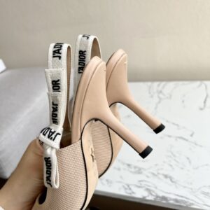 CHRISTIAN J’ADIOR Fabric Ribbon Beige Powder Nude Slingback Pumps - Image 9