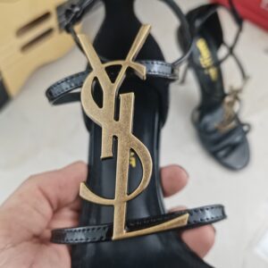 Saint Laurent Cassandra YSL Medallion Stiletto Sandals - Image 3
