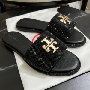 Tory Burch Everly Rhinestones Slide Sandals Black