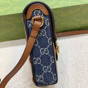 GUCCI New Denim GG Monogram Dollar Mini Horsebit 1955 Crossbody Bag - Image 4