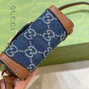 GUCCI New Denim GG Monogram Dollar Mini Horsebit 1955 Crossbody Bag - Image 3