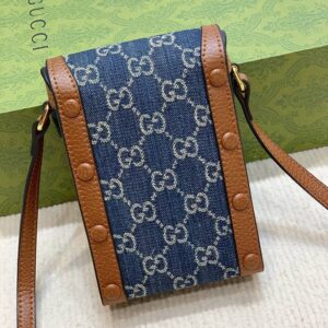 GUCCI New Denim GG Monogram Dollar Mini Horsebit 1955 Crossbody Bag - Image 2