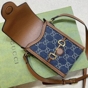 GUCCI New Denim GG Monogram Dollar Mini Horsebit 1955 Crossbody Bag - Image 5