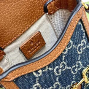 GUCCI New Denim GG Monogram Dollar Mini Horsebit 1955 Crossbody Bag - Image 6