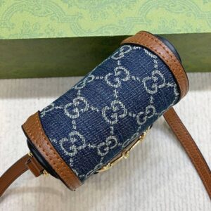 GUCCI New Denim GG Monogram Dollar Mini Horsebit 1955 Crossbody Bag - Image 7