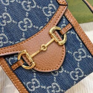 GUCCI New Denim GG Monogram Dollar Mini Horsebit 1955 Crossbody Bag - Image 8